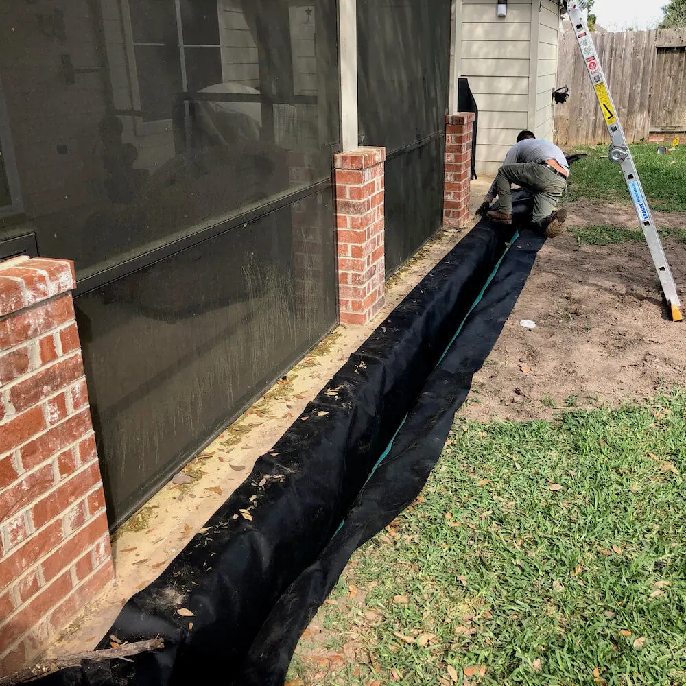 French Drain Installation Geotextile