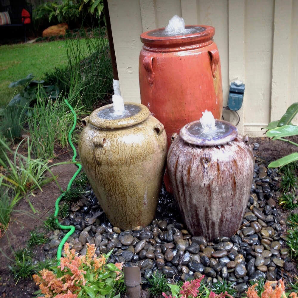Three pot fountain back yard houston