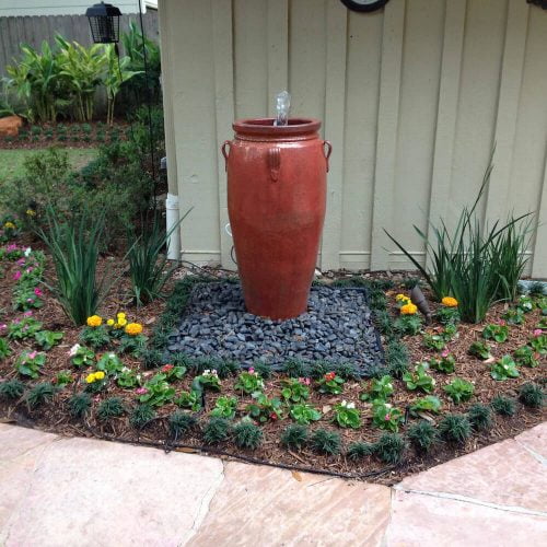One Pot landscaping fountain houston
