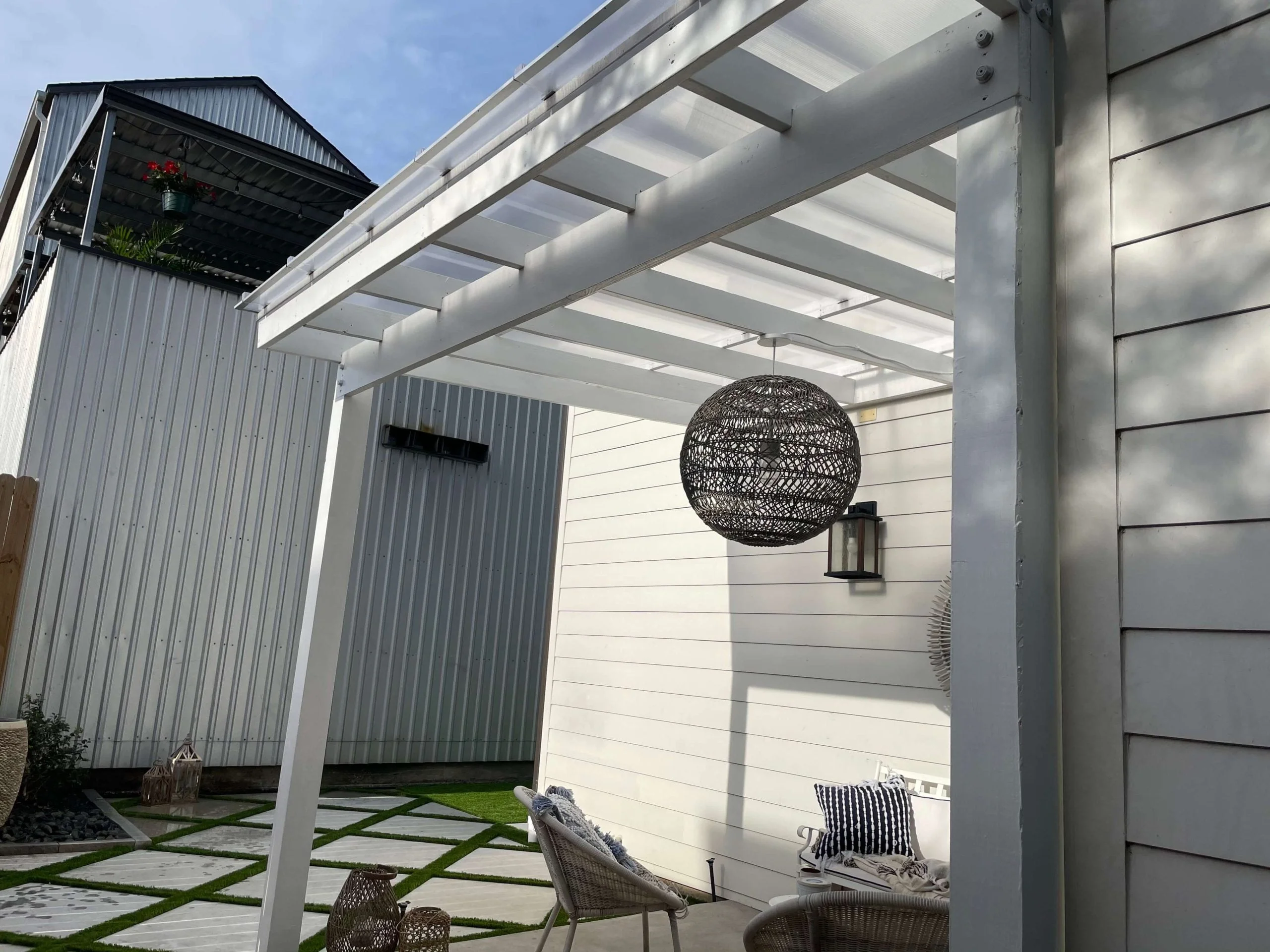 White Patio Pergola Cover View