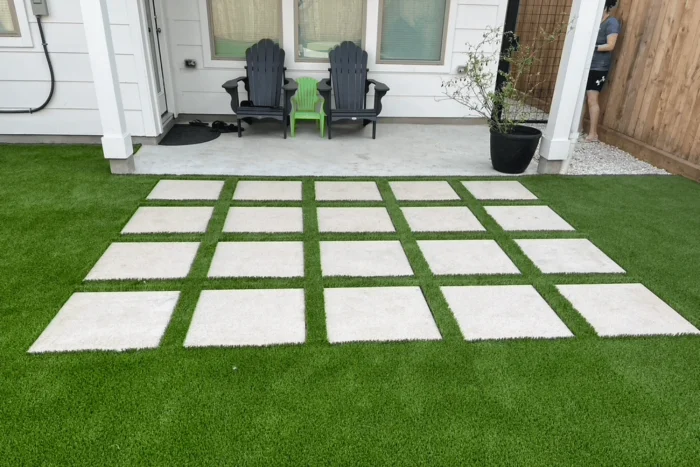 10 ft x 12 ft Outdoor Landscape Concrete Paver Patio with Artificial Grass