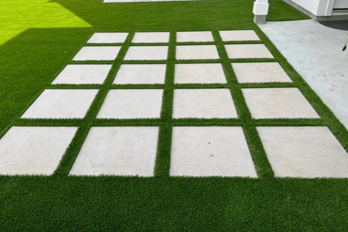 9 ft x 11 ft Concrete Paver Patio with Artificial Grass